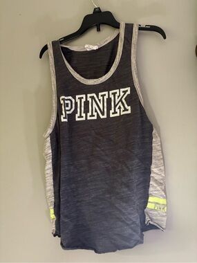 PINK Victoria's Secret Black & Gray Logo Tank with Neon Accent